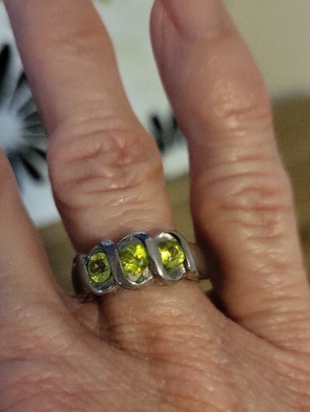 Sterling Silver Peridot Triple-Stone Ring -
